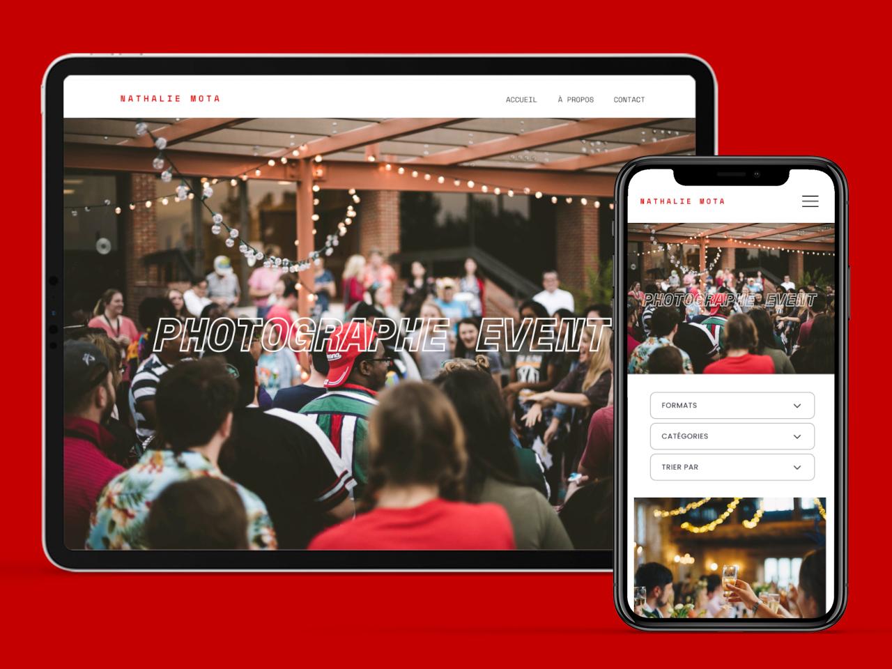 Site web d'une photographe affiché sur tablette et mobile